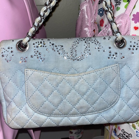Chanel Baby Blue Quilted Denim and Swarovski Crystal Embroidered Medium Flap Bag - Picture 9 of 13